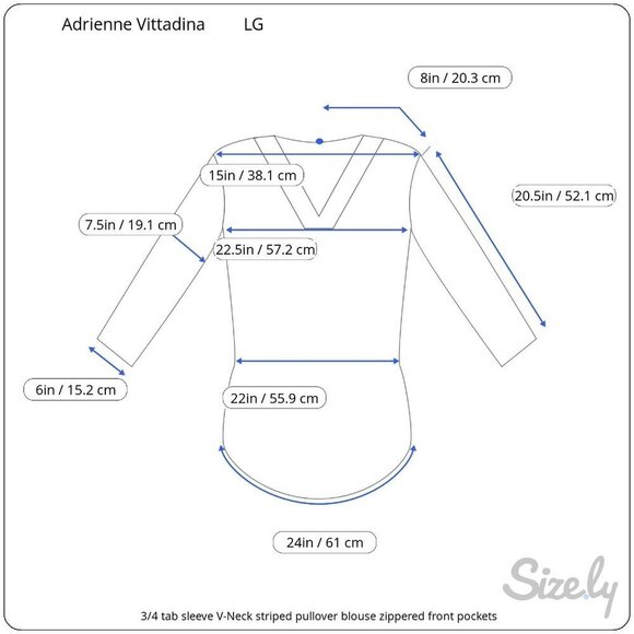 Adrienne Vittadini 3/4 Tab Sleeve V-Neck Pink Striped Pullover Zip Pockets LG - Picture 10 of 10